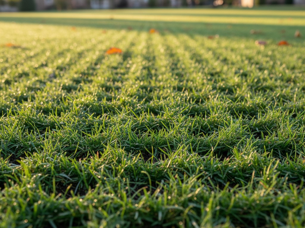Close-up shot of a hollow tine aerator removing soil plugs from a lawn for better drainage and air flow.
