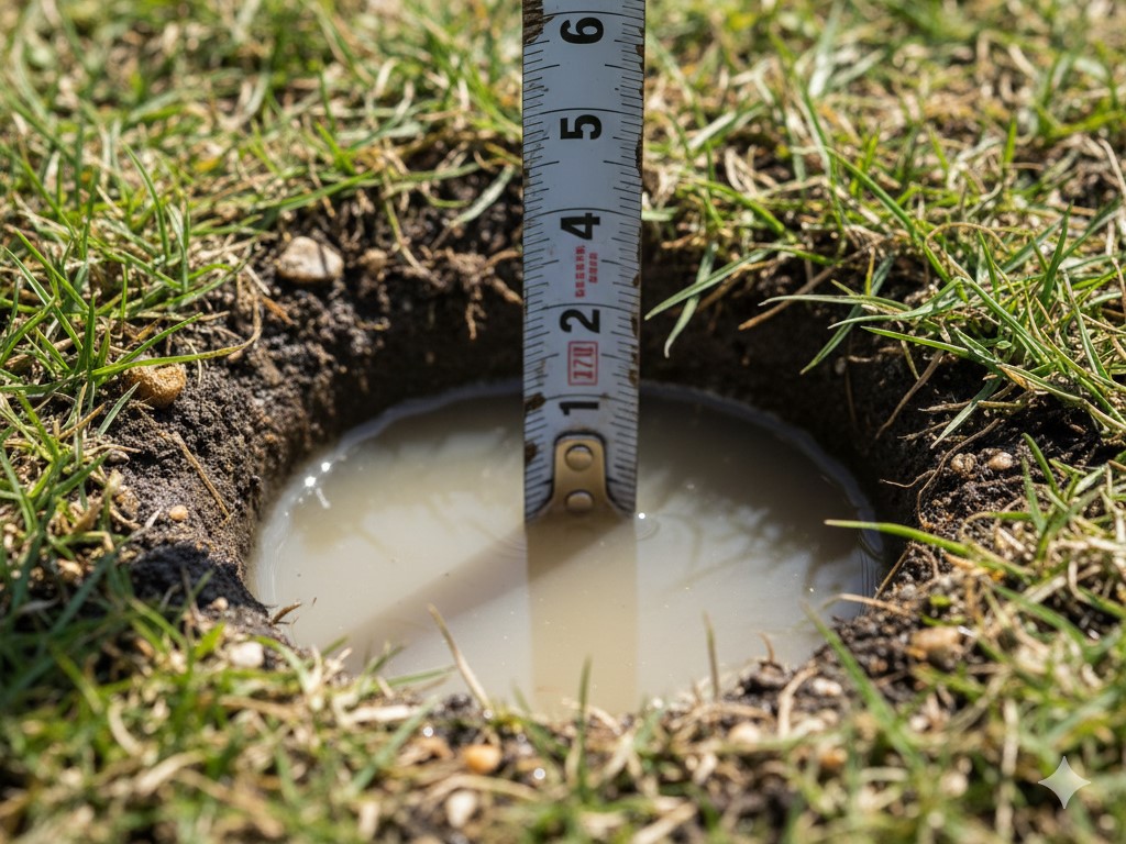 Performing a percolation test to determine soil drainage rate and fix a waterlogged lawn