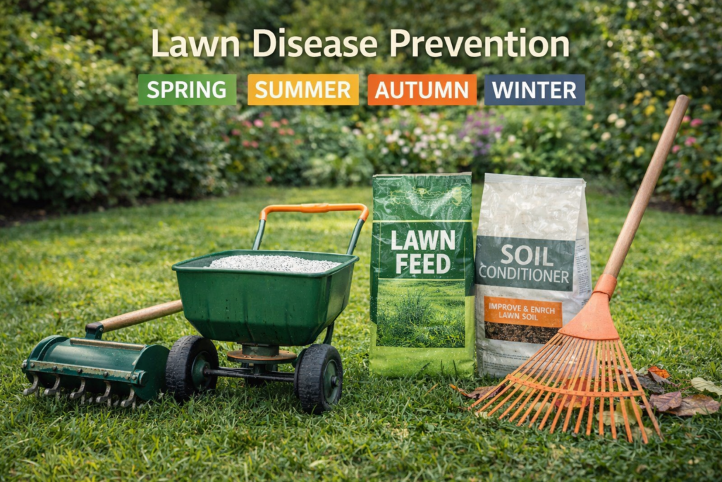 Prevent lawn diseases with a UK seasonal plan for feeding aeration and thatch control