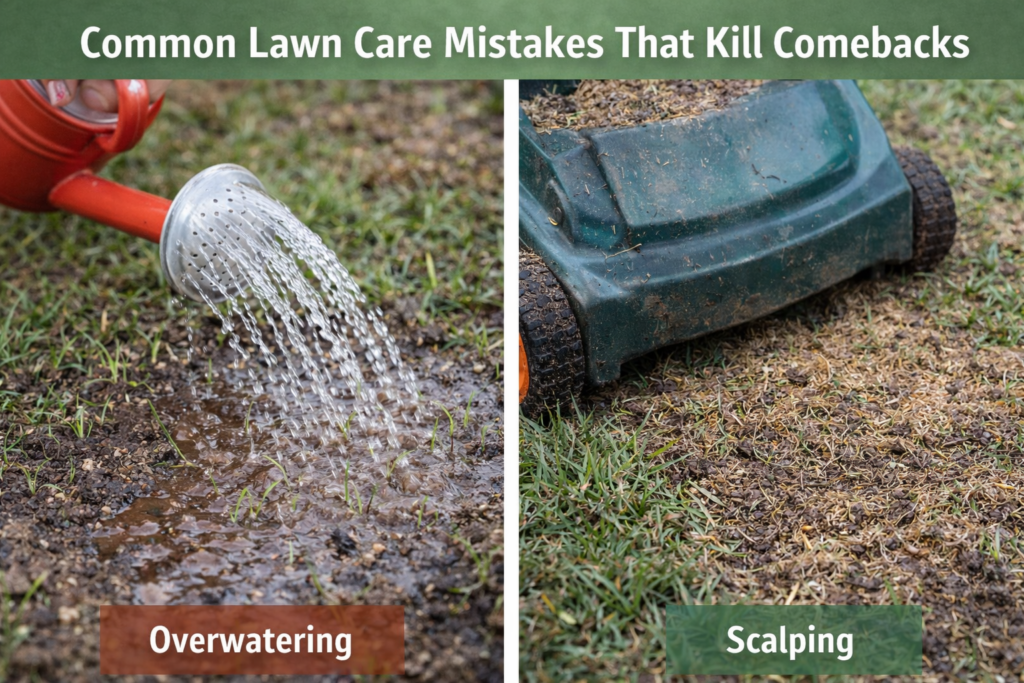 Lawn care mistakes: overwatering new seed and mowing too short